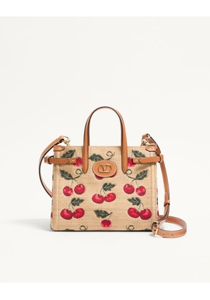 Valentino Garavani Valentino Garavani Antibes Small Shopping Bag In Jacquard Raffia With Cherryfic Pattern Woman NATURAL/RED UNI