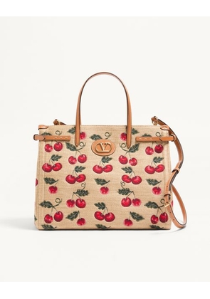 Valentino Garavani Valentino Garavani Antibes Medium Shopping Bag In Jacquard Raffia With Cherryfic Motif Woman NATURAL/RED UNI
