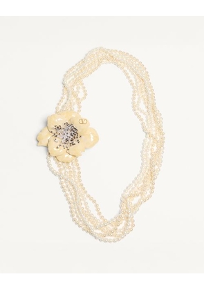 Valentino Garavani Valentino Garavani Fleur Lumineuse Necklace In Metal, Enamel, Pearls And Fabric Man GOLD/CREAM UNI