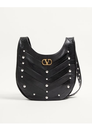 Valentino Garavani Valentino Garavani Hoboho Hobo Bag In Chevron-Patterned Nappa Leather With Studs Woman BLACK UNI