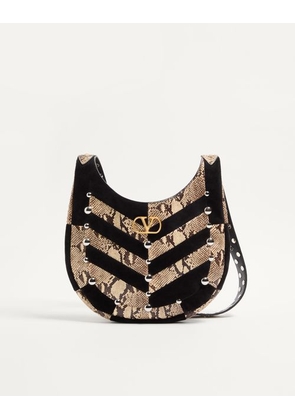 Valentino Garavani Valentino Garavani Hoboho Small Hobo Bag In Python And Chevron-Patterned Suede With Studs. Woman BEIGE/BLACK UNI