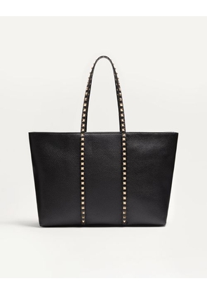 Valentino Garavani Valentino Garavani Rockstud Shopping Bag In Grainy Calfskin Woman BLACK UNI
