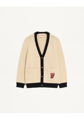 Valentino Valentino Wool Cardigan with Embroidered VG Man BUTTER/BLACK L