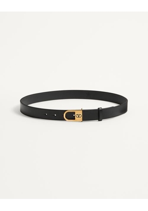 Valentino Garavani VLogo Signature Belt In Shiny Calfskin 30 Mm With Enamelled Logo Detail Man BLACK 085
