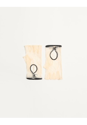 Valentino Garavani Vlogo Signature Biker Gloves In Lace And Leather Woman BUTTER 6