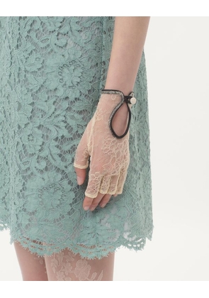 Valentino Garavani Vlogo Signature Biker Gloves In Lace And Leather Woman BUTTER 6