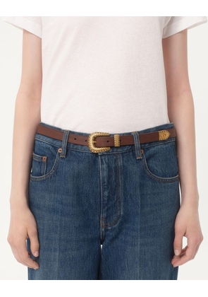 Valentino Garavani Vlogo Signature Calfskin Belt 20 Mm Woman CHOCOLATE 070