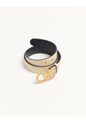 Valentino Garavani Vlogo Signature Belt In Shiny Calfskin With Crystals 30 Mm Woman BUTTER/CRYSTAL 070