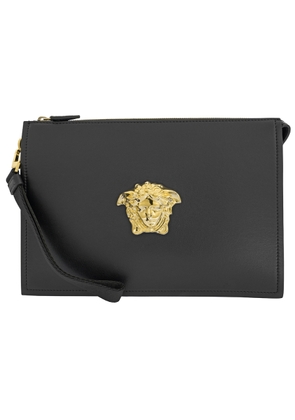 Versace La Medusa Large Leather Clutch In Black
