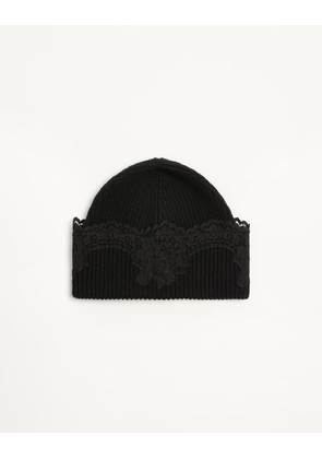 Valentino Garavani VLogo Signature Cashmere And Lace Beanie Woman BLACK L/X