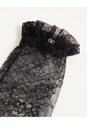 Valentino Garavani Vlogo Signature Lace Gloves Woman BLACK/GOLD 6