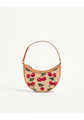 Valentino Garavani Vlogo Signature Mini Hobo Bag In Jacquard Raffia With Cherryfic Pattern Woman NATURAL/RED UNI