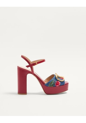 Valentino Garavani Vlogo Signature Platform Denim Sandal With Cherryfic Embroidery 115Mm Woman DENIM/MULTICOLOUR 35
