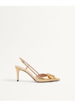 Valentino Garavani Vlogo Signature Slingback Pump In Laminated Nappa Leather 80Mm Woman ANTIQUE BRASS/CRYSTAL 34