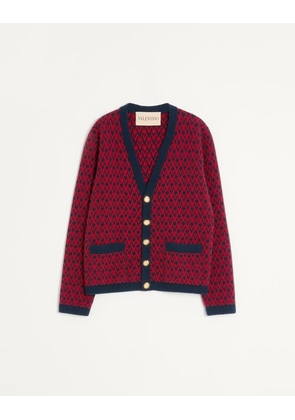 Valentino Wool Cardigan With Toute La V Pattern Man NAVY/ RED L