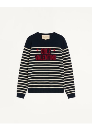 Valentino Wool Jumper With Chez Valentino Jacquard Motif Man BLUE/BUTTER L