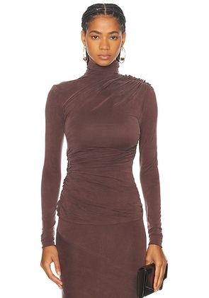 Atlein Mock Neck Long Sleeved Ruched Top in Cob Sepia - Brown. Size 36 (also in ).