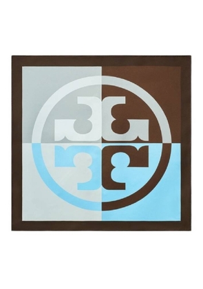 Tory Burch Colorblock Logo Print Silk Scarf