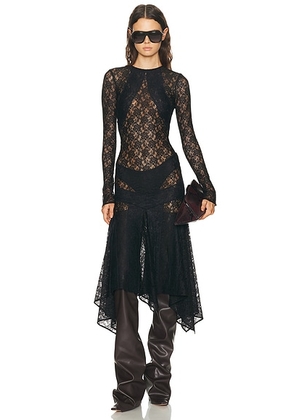 THE ATTICO Long Sleeve Lace Midi Dress in Black - Black. Size 38 (also in 40, 42, 44).
