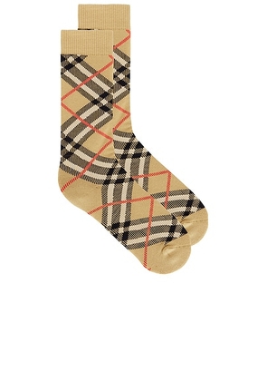 Burberry Check Socks in Sand Ip Check - Brown. Size M (also in S, XL).