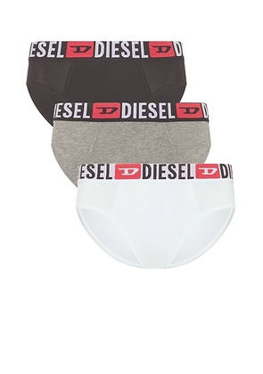 Diesel Three-pack Of Solid Colour Briefs in Black & Grey - White,Black. Size L (also in M, S, XL/1X, XXL/2X).