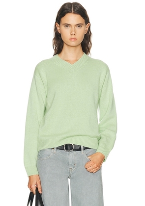 Amiya Nevia Cashmere V-Neck Sweater in Light Green - Sage. Size L (also in M, S).