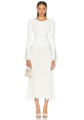 SIMKHAI Damoni Chevron Pleating Midi Dress in Ivory - Ivory. Size M (also in ).