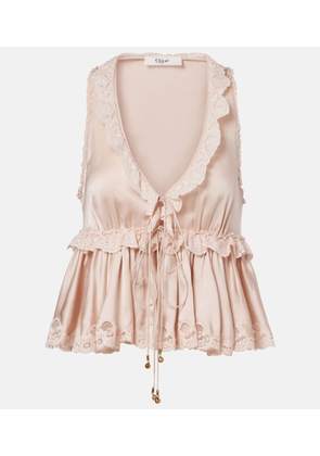 Chloe Lace-trimmed silk satin top