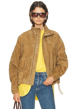THE ATTICO Suede Bomber Jacket in Sand - Brown. Size 38 (also in 40).