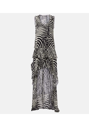 Blumarine Zebra-print asymmetric chiffon maxi dress