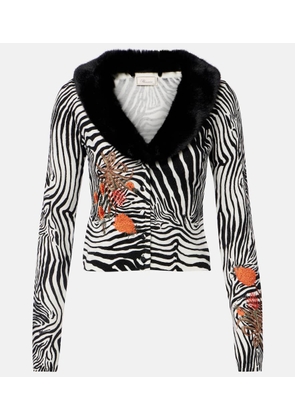 Blumarine Printed ribbed-knit cardigan
