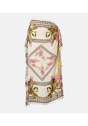 Blumarine Asymmetric draped printed twill midi skirt