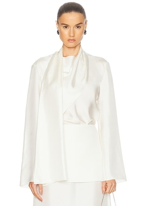Rohe Long Sleeve Silk Foulard Top in Cream - Cream. Size 42 (also in ).