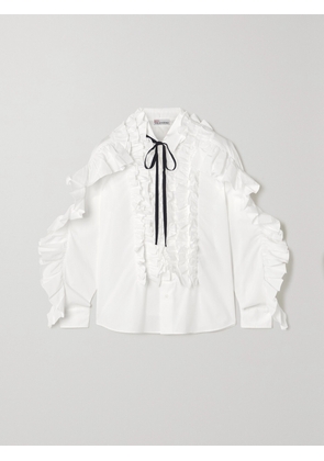 REDVALENTINO - Tie-neck Ruffled Cotton-blend Poplin Blouse - White - IT36,IT38,IT40,IT42,IT44,IT46,IT48