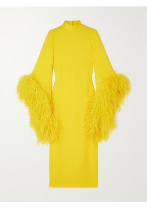 Taller Marmo - Del Rio Feather-trimmed Crepe Midi Dress - Yellow - IT36,IT38,IT40,IT42,IT44,IT46,IT48