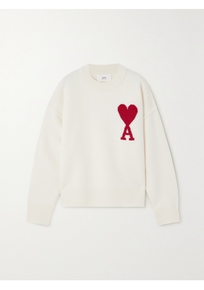 AMI PARIS - Adc Intarsia Wool Sweater - White - xx small,x small,small,medium,large,x large