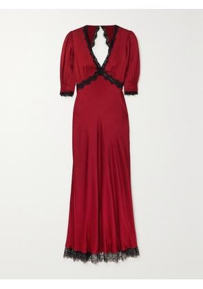 RIXO - Gabrielle Open-back Lace-trimmed Satin Maxi Dress - Burgundy - UK 6,UK 8,UK 10,UK 12,UK 14,UK 16,UK 18,UK 20
