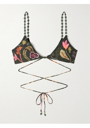 Agua by Agua Bendita - + Net Sustain Magia Habitat Embellished Floral-print Recycled Bikini Top - Green - x small,small,medium,large,x large