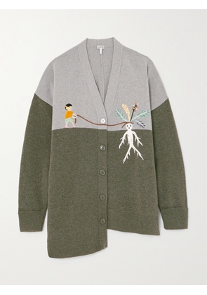 LOEWE - + Suna Fujita Asymmetric Embroidered Wool-blend Cardigan - Green - x small,small,medium,large