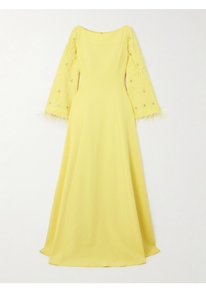 HUISHAN ZHANG - Embellished Feathered Recycled Stretch-crepe Gown - Yellow - UK 6,UK 8,UK 10,UK 12,UK 14,UK 16,UK 18,UK 20