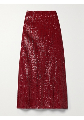 IN THE MOOD FOR LOVE - Rene Sequined Tulle Maxi Skirt - Burgundy - x small,small,medium,large,x large