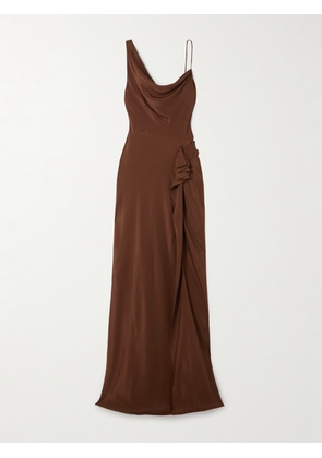 Dries Van Noten - Asymmetric Draped Gathered Satin Gown - Brown - FR 34,FR 36,FR 38,FR 40,FR 42,FR 44