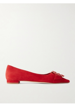 Manolo Blahnik - Gibfla Embellished Suede Ballet Flats - Red - IT36,IT36.5,IT37,IT37.5,IT38,IT38.5,IT39,IT39.5,IT40,IT40.5,IT41,IT41.5,IT42