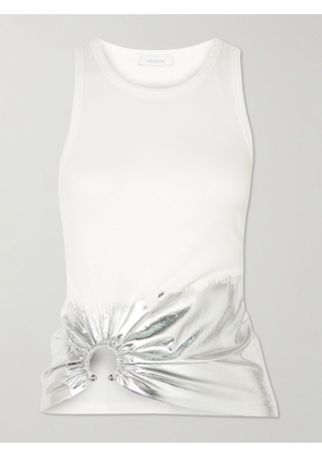 RABANNE - Embellished Metallic Ribbed Stretch-cotton Jersey Tank - White - x small,small,medium,large,x large