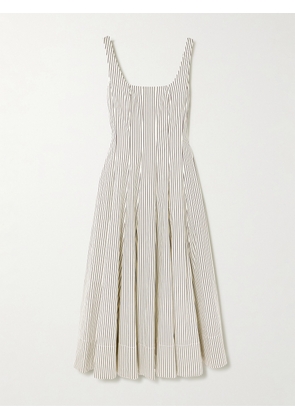 STAUD - Wells Pleated Striped Cotton-blend Poplin Midi Dress - Ivory - US00,US0,US2,US4,US6,US8,US10,US12,US14