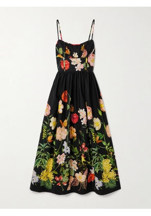 Cara Cara - Alba Floral-print Gathered Smocked Cotton-poplin Midi Dress - Black - US0,US2,US4,US6,US8,US10,US12
