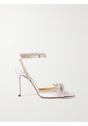 MACH & MACH - Double Bow Crystal-embellished Silk-satin Point-toe Pumps - White - IT35,IT35.5,IT36,IT36.5,IT37,IT37.5,IT38,IT38.5,IT39,IT39.5,IT40,IT40.5,IT41,IT41.5,IT42