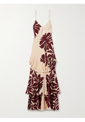 Johanna Ortiz - Reinterpretation Cutout Ruffled Printed Silk Crepe De Chine Maxi Dress - Orange - US0,US2,US4,US6,US8,US10