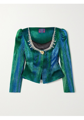 MISS SOHEE - + The Vanguard Crystal-embellished Lamé Jacket - Green - UK 6,UK 8,UK 10,UK 12