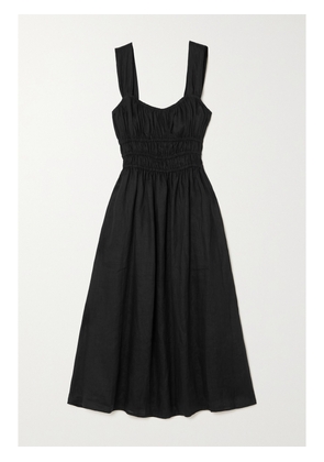 Faithfull - Emory Ruched Linen Midi-dress - Black - x small,small,medium,large,x large,xx large